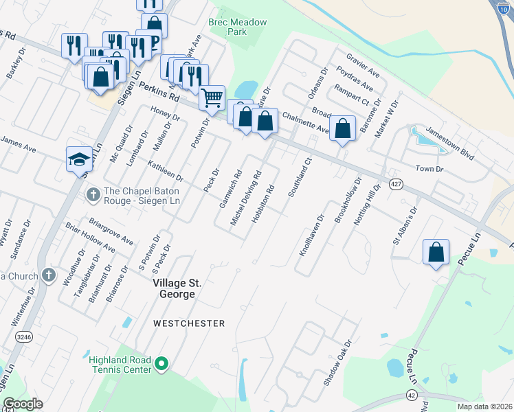 map of restaurants, bars, coffee shops, grocery stores, and more near 1757 Hobbiton Road in Baton Rouge