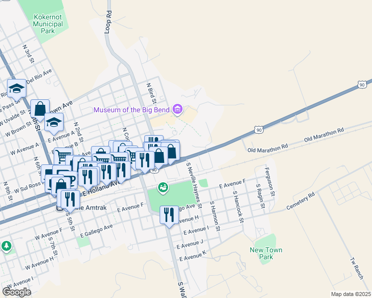 map of restaurants, bars, coffee shops, grocery stores, and more near North Harmon Street in Alpine
