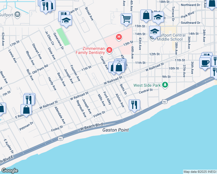 map of restaurants, bars, coffee shops, grocery stores, and more near 822 Alston Avenue in Gulfport
