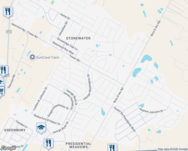 map of restaurants, bars, coffee shops, grocery stores, and more near 18721 Rushmore Street in Manor