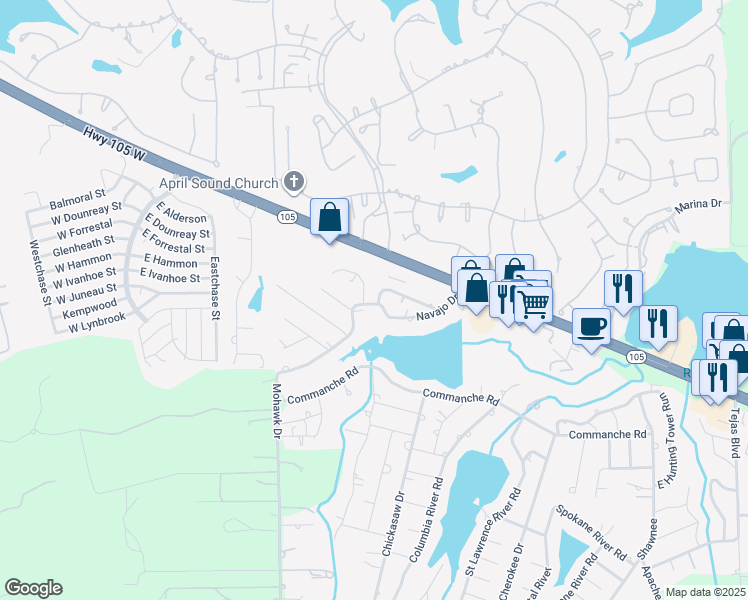 map of restaurants, bars, coffee shops, grocery stores, and more near 405 Navajo Drive in Montgomery