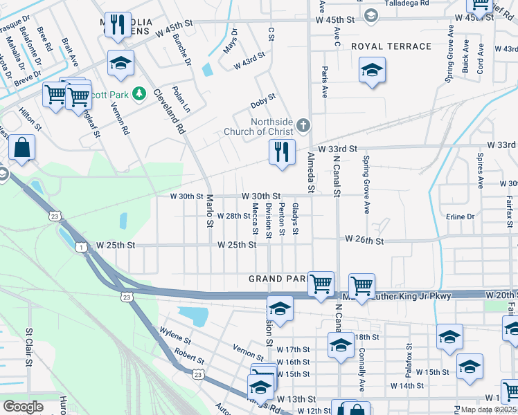 map of restaurants, bars, coffee shops, grocery stores, and more near 3819 Mecca Street in Jacksonville