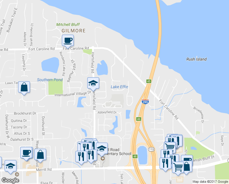 map of restaurants, bars, coffee shops, grocery stores, and more near 8508 Turkey Oaks Drive South in Jacksonville