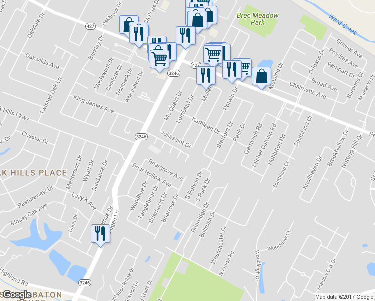map of restaurants, bars, coffee shops, grocery stores, and more near 13880 Jolli Saint Drive in Baton Rouge