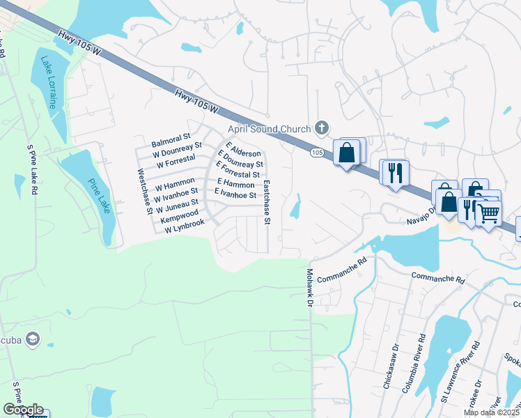 map of restaurants, bars, coffee shops, grocery stores, and more near 16614 Meadowcroft Street in Montgomery
