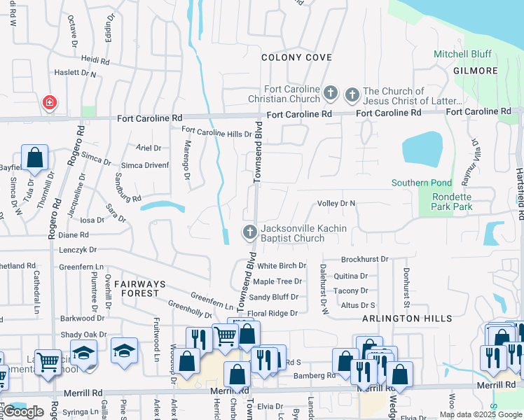 map of restaurants, bars, coffee shops, grocery stores, and more near in Jacksonville