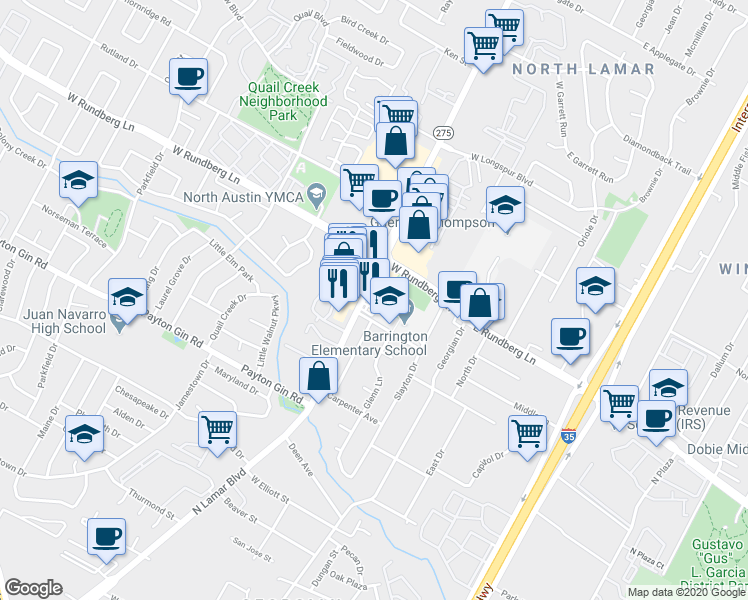 map of restaurants, bars, coffee shops, grocery stores, and more near 9209 North Lamar Boulevard in Austin
