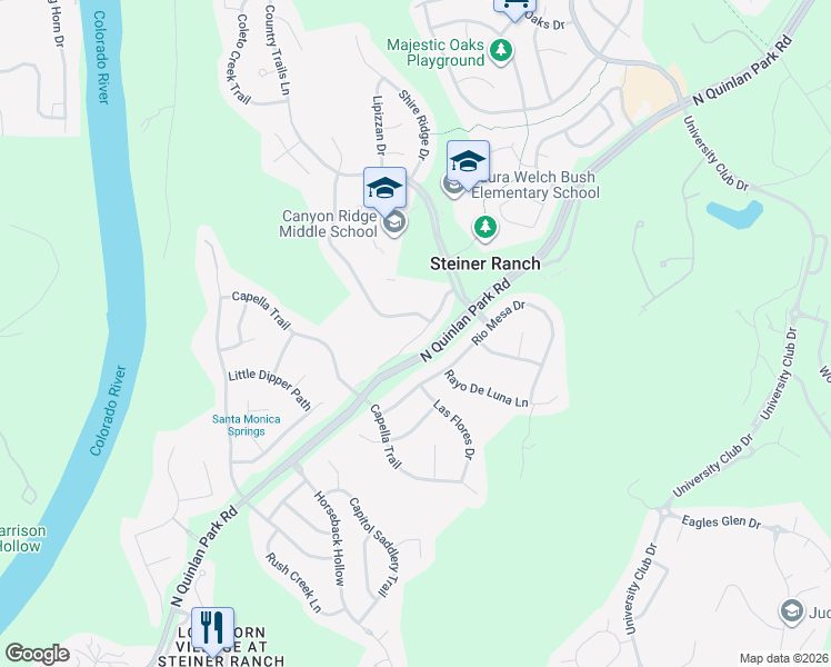 map of restaurants, bars, coffee shops, grocery stores, and more near 2112 Westfalian Trail in Austin