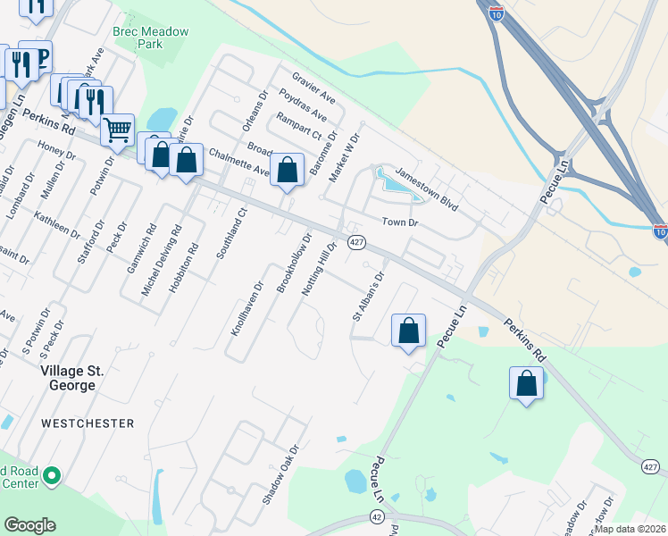 map of restaurants, bars, coffee shops, grocery stores, and more near 13607 Bayswater Avenue in Baton Rouge