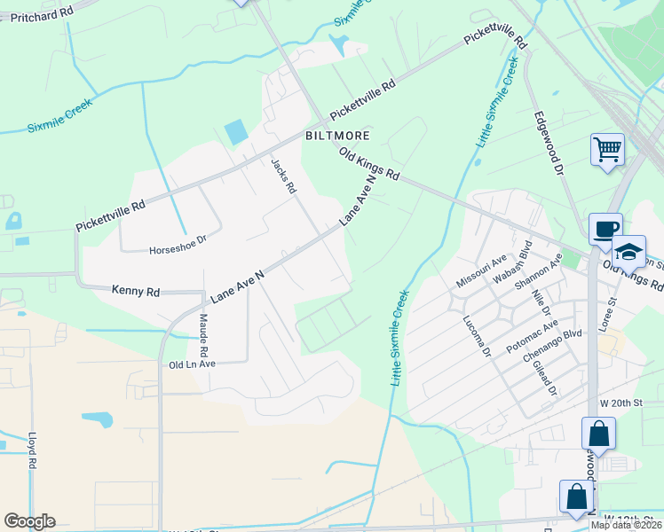 map of restaurants, bars, coffee shops, grocery stores, and more near 5738 Jacks Road in Jacksonville