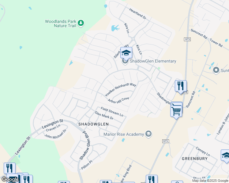 map of restaurants, bars, coffee shops, grocery stores, and more near 11729 Voelker Reinhardt Way in Manor