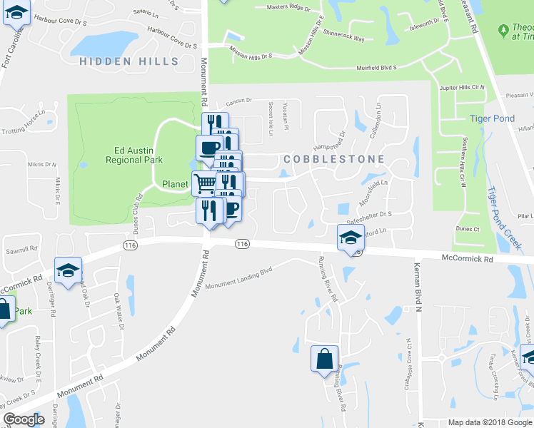 map of restaurants, bars, coffee shops, grocery stores, and more near 2718 West Cobblestone Forest Creek in Jacksonville