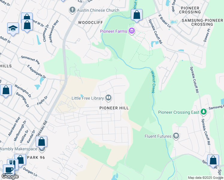map of restaurants, bars, coffee shops, grocery stores, and more near 10677 Criswell in Austin