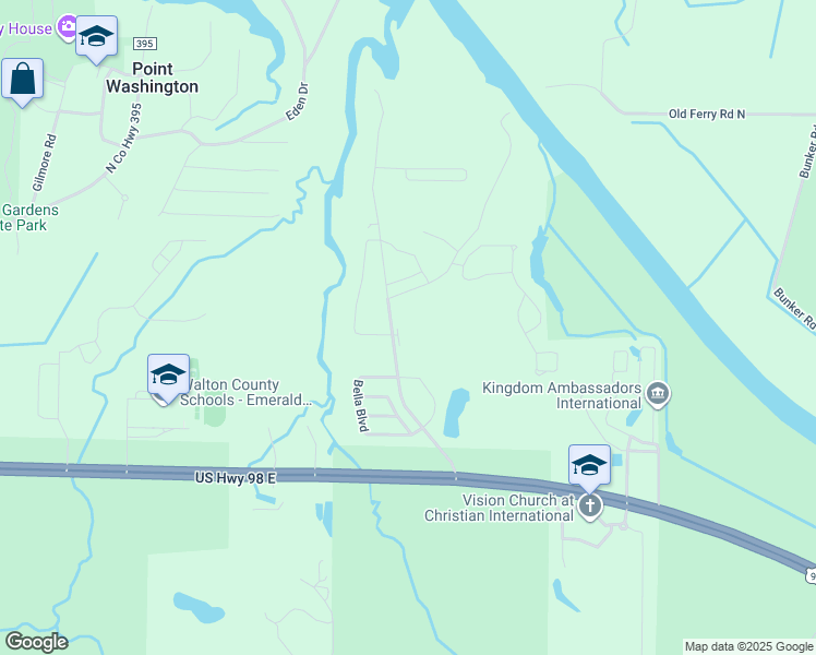 map of restaurants, bars, coffee shops, grocery stores, and more near 29 Buddy Lane in Santa Rosa Beach