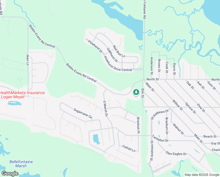 map of restaurants, bars, coffee shops, grocery stores, and more near 6825 Biddix-Evans Road Central in Ocean Springs