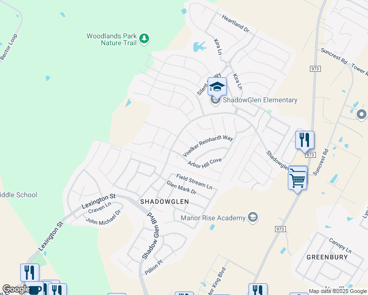 map of restaurants, bars, coffee shops, grocery stores, and more near 13513 Windstone Court in Manor