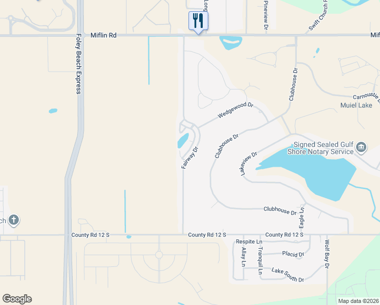 map of restaurants, bars, coffee shops, grocery stores, and more near 9370 Fairway Drive in Foley