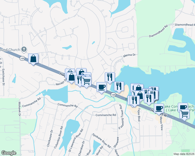 map of restaurants, bars, coffee shops, grocery stores, and more near 136 Golfview Drive in Montgomery