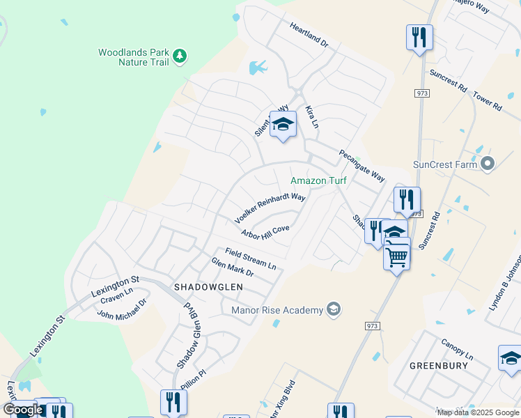 map of restaurants, bars, coffee shops, grocery stores, and more near 11737 Voelker Reinhardt Way in Manor