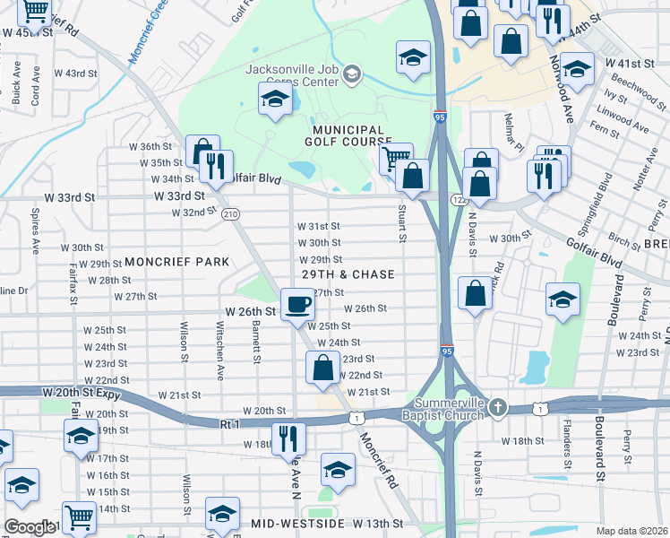 map of restaurants, bars, coffee shops, grocery stores, and more near in Jacksonville