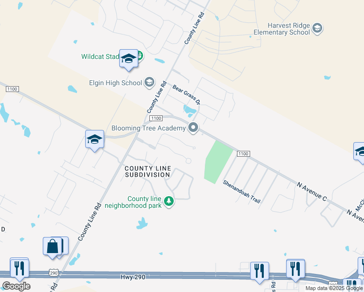 map of restaurants, bars, coffee shops, grocery stores, and more near 13817 County Line Road in Elgin