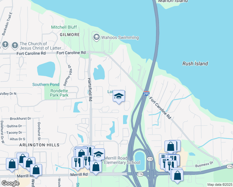 map of restaurants, bars, coffee shops, grocery stores, and more near 3421 Turkey Oaks Court in Jacksonville