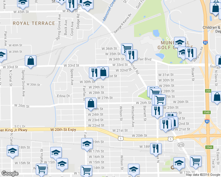 map of restaurants, bars, coffee shops, grocery stores, and more near 1581 West 28th Street in Jacksonville