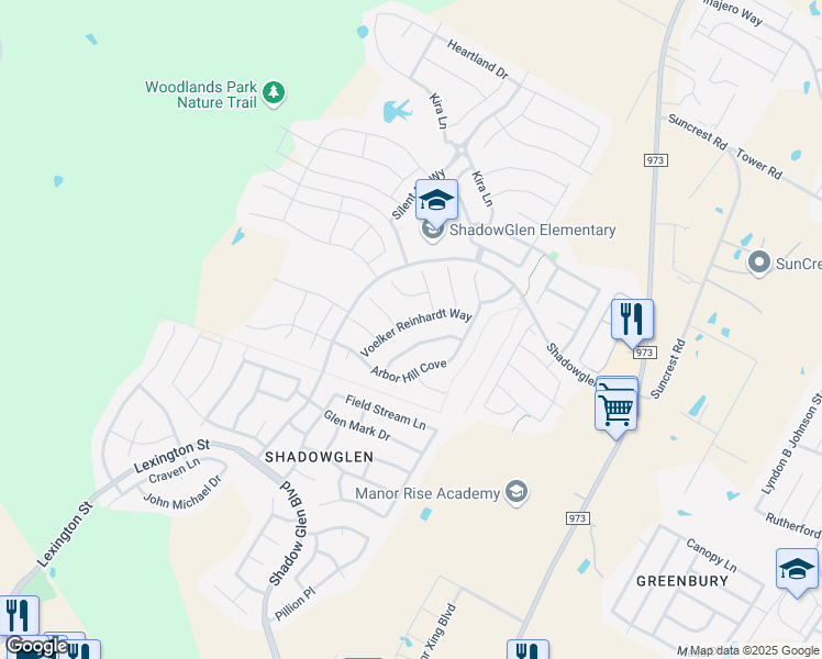 map of restaurants, bars, coffee shops, grocery stores, and more near 11805 Voelker Reinhardt Way in Manor