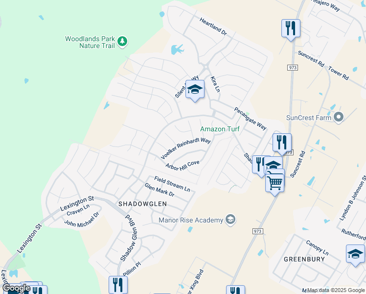 map of restaurants, bars, coffee shops, grocery stores, and more near 11805 Voelker Reinhardt Way in Manor