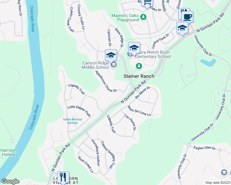 map of restaurants, bars, coffee shops, grocery stores, and more near 2112 Westfalian Trail in Austin