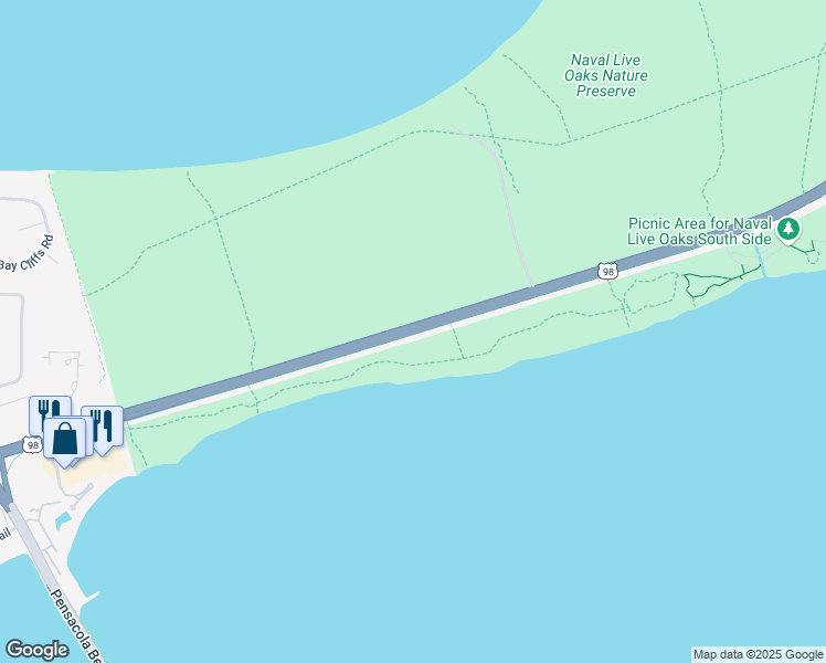 map of restaurants, bars, coffee shops, grocery stores, and more near Gulf Breeze Parkway in Gulf Breeze