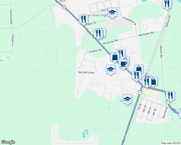 map of restaurants, bars, coffee shops, grocery stores, and more near 64123 James Crosby Road Extension in Pearl River