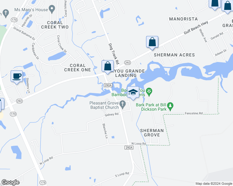 map of restaurants, bars, coffee shops, grocery stores, and more near 9219 Gulf Beach Highway in Pensacola