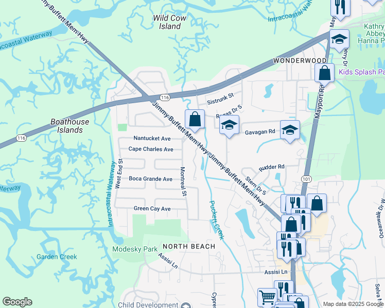 map of restaurants, bars, coffee shops, grocery stores, and more near 2698 Florida A1A in Jacksonville