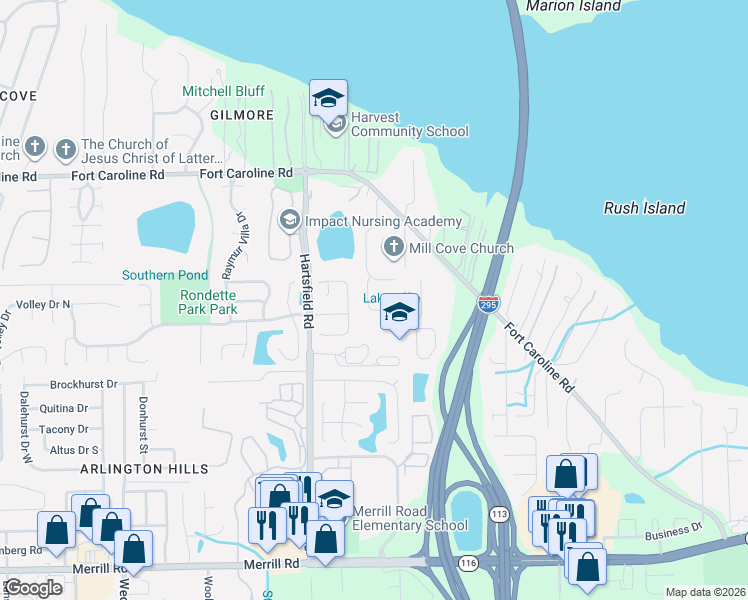 map of restaurants, bars, coffee shops, grocery stores, and more near 8508 Turkey Oaks Drive South in Jacksonville