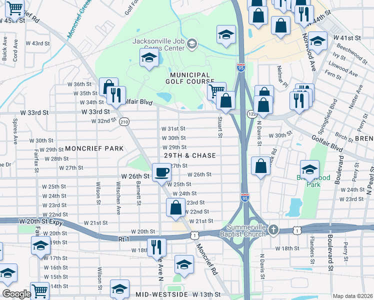 map of restaurants, bars, coffee shops, grocery stores, and more near in Jacksonville