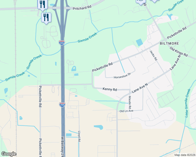 map of restaurants, bars, coffee shops, grocery stores, and more near 3024 Horseshoe Drive West in Jacksonville
