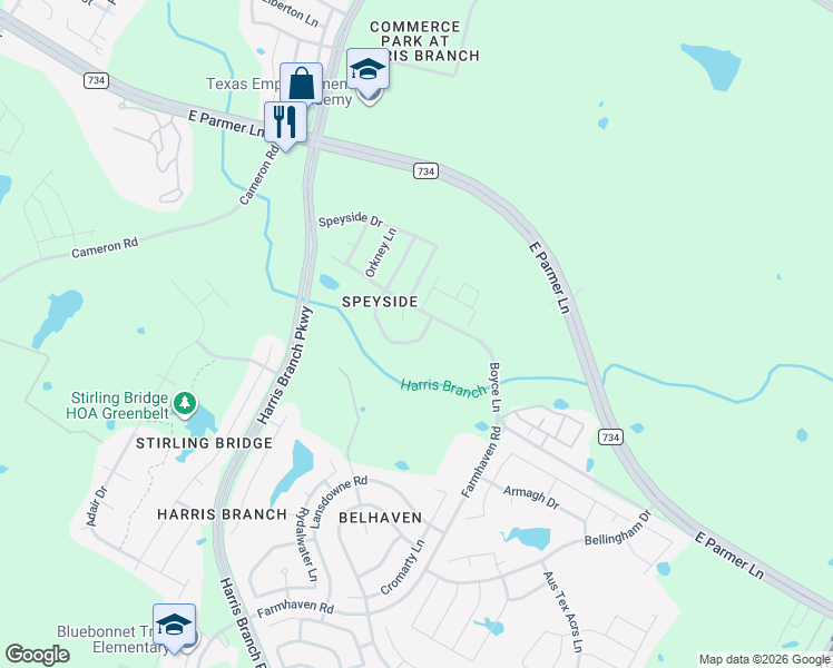map of restaurants, bars, coffee shops, grocery stores, and more near 11932 Kilmartin Lane in Austin