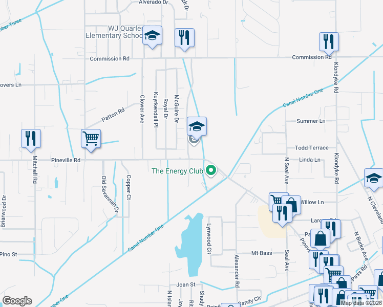 map of restaurants, bars, coffee shops, grocery stores, and more near 19200 Pineville Road in Long Beach