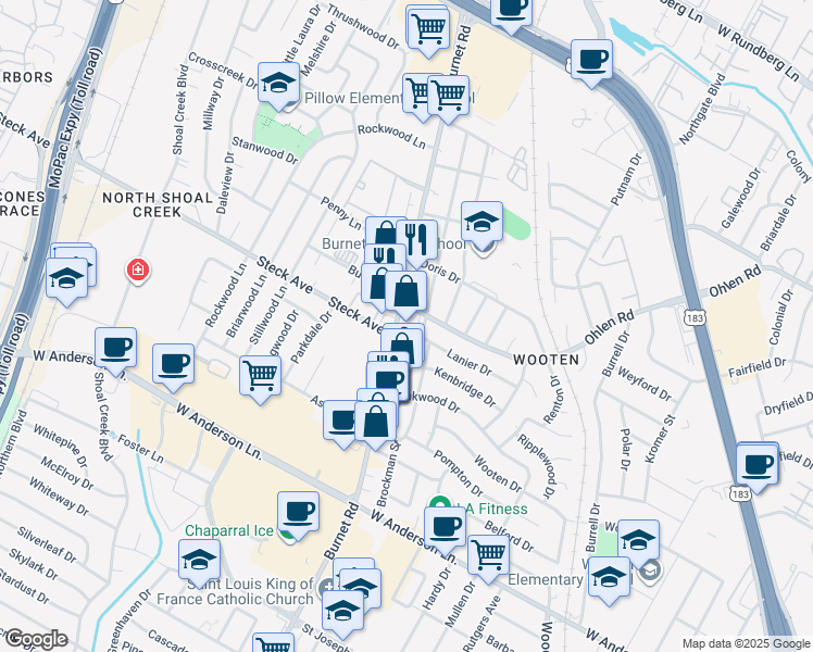 map of restaurants, bars, coffee shops, grocery stores, and more near in Austin