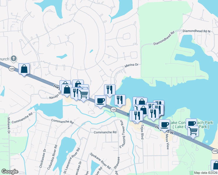 map of restaurants, bars, coffee shops, grocery stores, and more near 146 Snug Harbor Drive in Montgomery