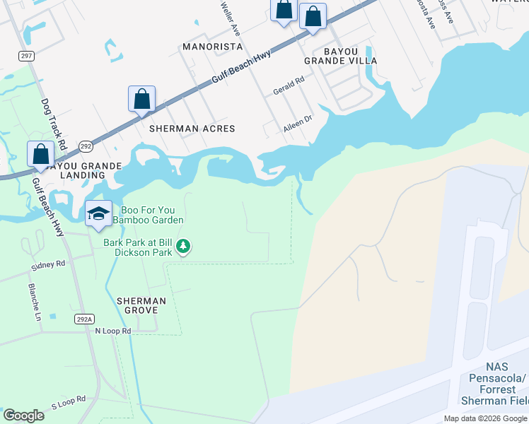 map of restaurants, bars, coffee shops, grocery stores, and more near 2930 Fenceline Road in Pensacola