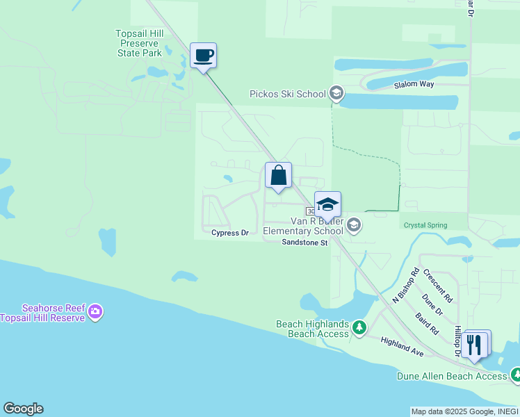 map of restaurants, bars, coffee shops, grocery stores, and more near 59 Cypress Drive in Santa Rosa Beach