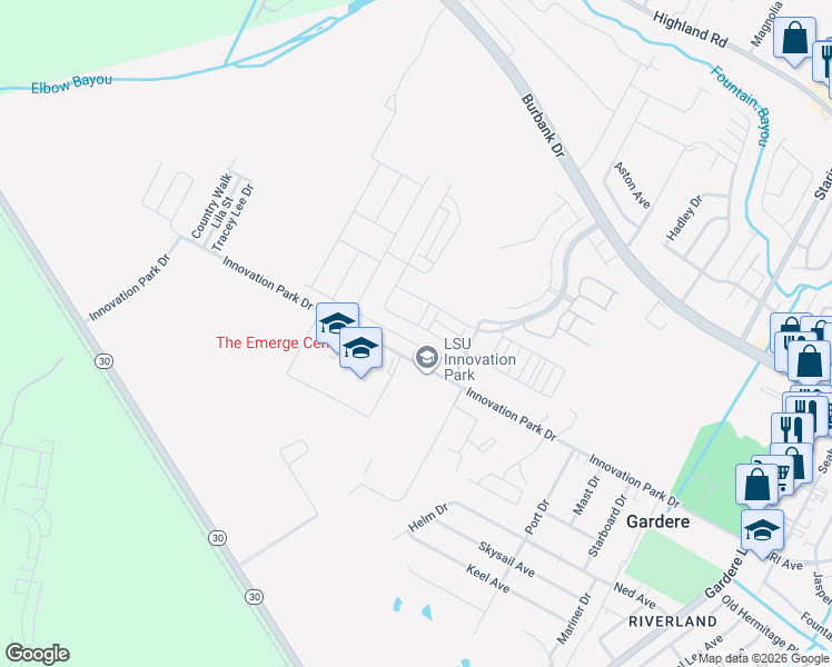 map of restaurants, bars, coffee shops, grocery stores, and more near 7768 Antebellum Avenue in Baton Rouge