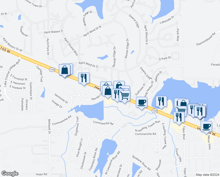 map of restaurants, bars, coffee shops, grocery stores, and more near 161 Springs Edge Drive in Montgomery