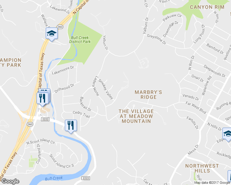 map of restaurants, bars, coffee shops, grocery stores, and more near 6608 Cat Creek Trail in Austin