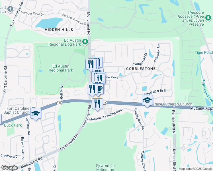 map of restaurants, bars, coffee shops, grocery stores, and more near 12021 McCormick Road in Jacksonville