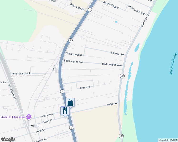map of restaurants, bars, coffee shops, grocery stores, and more near 3700 Plantation Ridge Drive in Addis