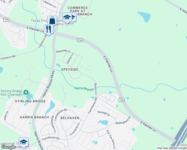 map of restaurants, bars, coffee shops, grocery stores, and more near 6610 Boyce Lane in Manor