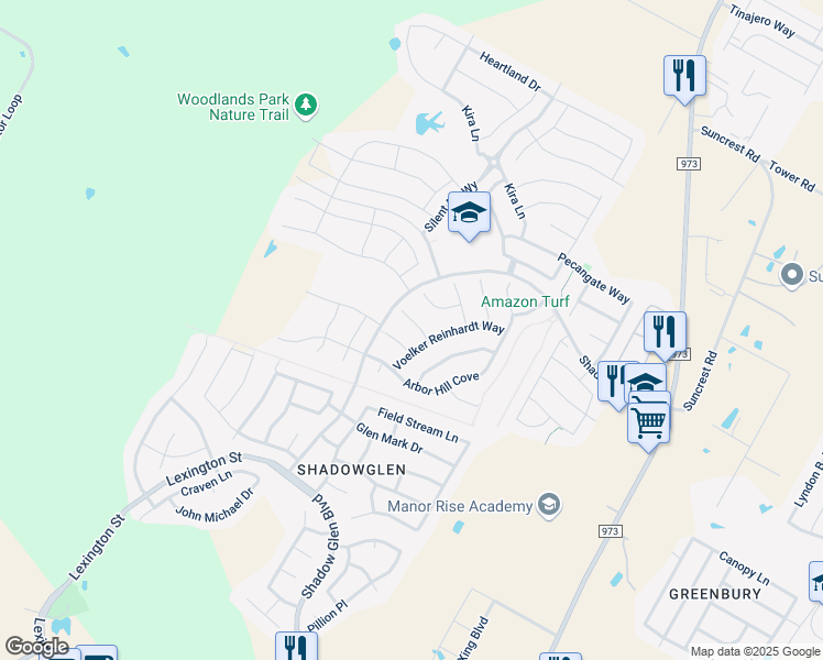 map of restaurants, bars, coffee shops, grocery stores, and more near 13517 Green Lodge Court in Manor